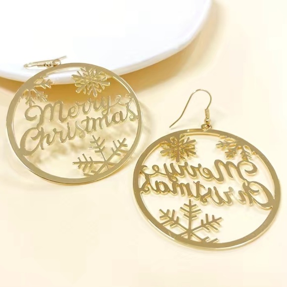 Gold Merry Christmas Earrings - Picture 4 of 7
